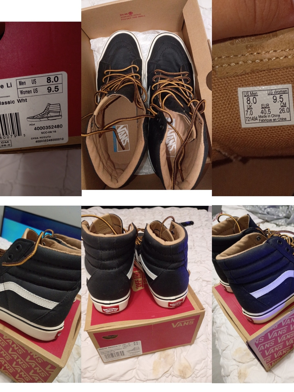 Vans Men’s Black/Tan Sk8-Hi Reissue Skate Shoes